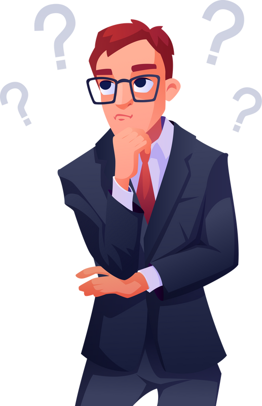 Confused and thoughtful businessman character