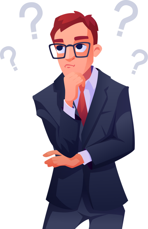 Confused and thoughtful businessman character